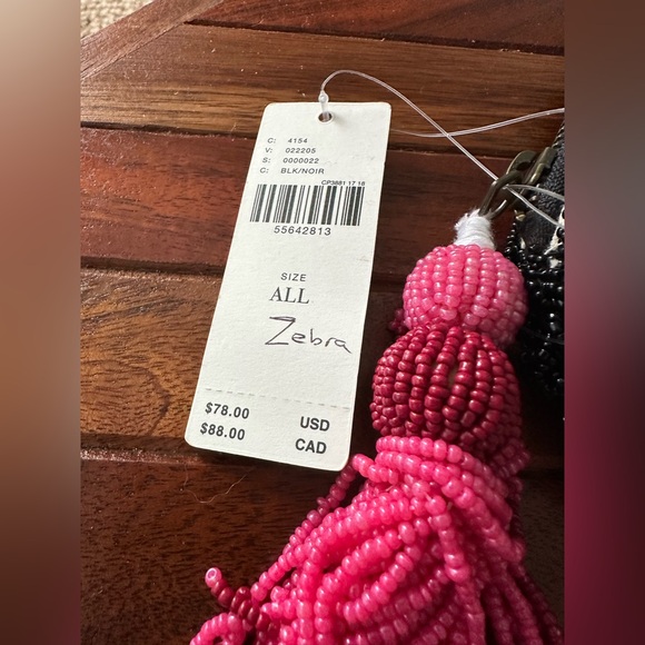 Anthropologie Black & White Beaded Leopard Clutch with Pink Tassel - Picture 7 of 13